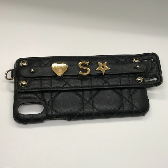 Christian Dior Cannage Black Leather iPhone X XS Cellphone Case /1D2386